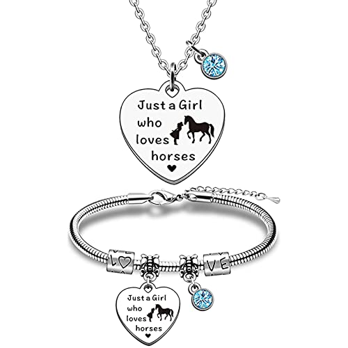 GoPaw Pferd Halskette Pferd Armband Set Pferde Geschenke für Mädchen Mädchenschmuck Set Silber Halskette Schmuck Geschenk für Frauen Freund (blau)