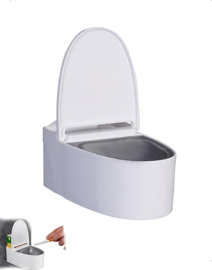 toilet shaped wall mounted ashtray with lid, windproof cigarette ash holder, creative covered smoking ashtray for home, bathroom, balcony, office, cafe, hotel & outdoor use | pack of 1
