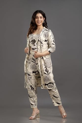 Image of Women's Printed Nightsuit Pajama with Top with Long Gown Lightweight Soft & Comfy Sleepwear for Girls & Women