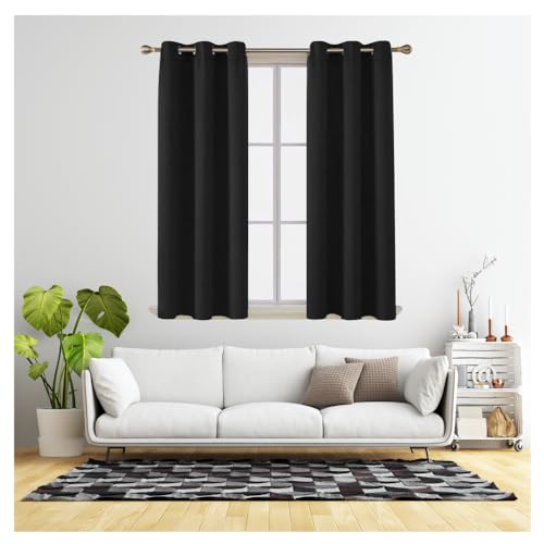 REHAN & CO Blackout Curtains for Bedroom Super Soft Thermal Insulated Black Out Eyelet Curtains with Tie Backs for Living Room Kitchen Black (W46 x L72 Inch 2 Panels)