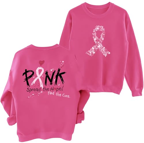 Breast Cancer Sweatshirts for Women In October We Wear Pink Shirt Cancer Awareness Pullover Pink Ribbon Long Sleeve Tops(Ribbon-Pink, Medium)