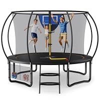 MERACH Trampoline 10ft/12ft/14ft/16ft, Outdoor Large Trampolines with Safety Net & Basket Ball, Max Load 330lb Rebounder Trampoline for Adults Family