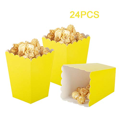 Image of Yellow Popcorn Boxes Mini Paper Popcorn Box Cardboard Popcorn Container for Party, Pack of 24