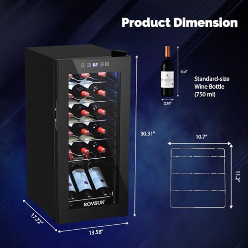 Image of ROVSUN 18 Bottle Wine Fridge, Freestanding Compressor Wine Cooler Refrigerator, Beverage Wine Chiller with Digital Temperature Control & Double-layer Glass Door for Red White Wine, Champagne, Beer