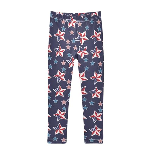 Red Blue Flag Stars Girls Leggings,Workout Leggings for Girls Toddler Athletic Leggings Size for 3-10T