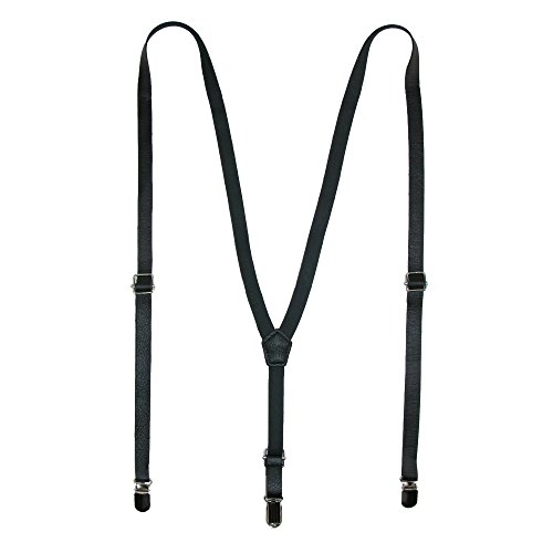 CTM Faux Leather Slim Clip-End Suspenders, Black