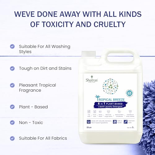Image of Shatras Lavender Liquid Detergent 5 Litre - Concentrated Laundry Liquid for Fabric Care, Suitable for Top-Load & Front-Load Washing Machines and Hand Wash, Pack Of -2