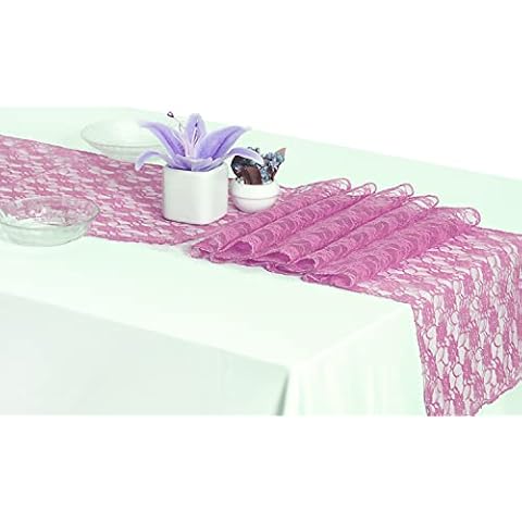MDS Pack of 10 Wedding 12 x 108 inches Lace Table Runner for Wedding, Decorations for Birthday Parties, Banquets, Graduations, Engagements, and Runners fit Rectangle, Round Table- Dusty Pink Cover