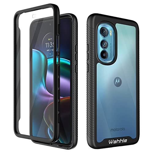wahhle Compatible with Motorola Edge 2022 Case, Built in Screen Protector Full Body Shockproof Slim Fit Bumper Protective Phone Cover for Edge 5G UW 2022 Men Women-Black/Clear [Not for Edge Plus]