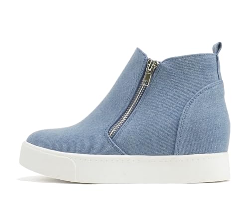Soda Taylor Slip on Hidden Wedge Booties Fashion Sneaker Shoes Side Zipper (Denim Blue, 8.5) Soda Taylor Slip on Hidden Wedge Booties Fashion Sneaker Shoes Side Zipper (Denim Blue, 8.5)
