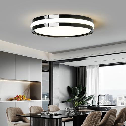 Image of Modern LED Ceiling Light Black 30W Dimmable Flush Mount Light Fixtures with Remote Control 11.8inch Ceiling Lamp for Bedroom Kitchen Island Dining Room LivingRoom Foyer Hallway