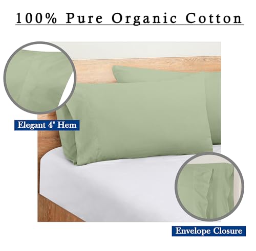 Image of ROYALE LINENS 300 Thread Count 100% Long Staple Combed Cotton Pillowcases Set of 2 - Ultra Soft - King Bed Pillow Cover - 20 inchx30 inch - Breathable, Cool & Crisp Percale Pillow Cases (King, Sage Green)