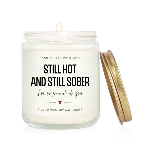 musaecoin Sobriety Gifts for Women Men, 1 Year 2 Year Sober Gifts, Best Sobriety Recovery Gift, Sober Celebration, Anniversary, Proud of You Presents for Her - Handmade Lavender Scented Candle 7oz