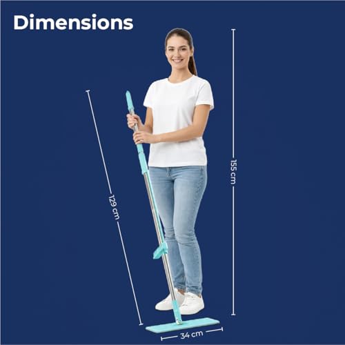 Image of Lifelong Wet and Dry Floor Mop for Home Cleaning | 360 Rotating Flat Mop with Stainless Steel Handle & Microfiber Pads | Adjustable Pole, Reusable Washable Pad | Ideal for Tiles, Wood, Marble Floors