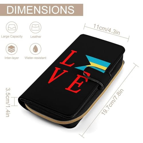 Love Bahamas Flag Fashion Women's Wallet RFID Blocking Bifold Clutch Purse Compact Card Holder 19.7x11x3.5cm2