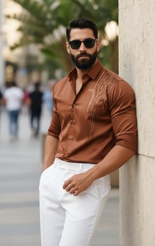 Image of IndoPrimo Men's Stylish Satin Shirt for Party, Formal, Daily and Casual Wear Full Sleeve Shirt for Men