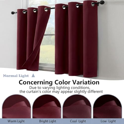 Image of Simplebrand Burgundy Window Valance for Kitchen 14 Inches Long 2 Panels Set, Room Darkening Valance Curtains for Living Room, Grommet Short Privacy Kitchen Curtains for Bedroom Kids Room, 40Wx14L
