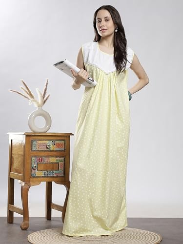Image of 9shines Label Cotton Sleeveless Nighty | All Over Print Maxi Night wear for Women | Full Length Night Gown Night Dress for Women Stylish (Cotton Sleeveless 25)