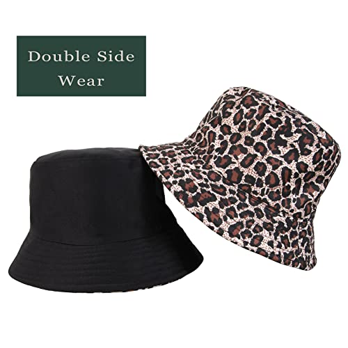 Reversible Leopard Print Bucket Hat Summer Fashion Fisherman Travel Beach Sun Hats For Men Women Teens Outdoor Cap Brown #TOP3