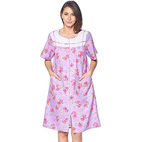 Casual Nights Women's Zipper Front House Dress Short Sleeves Duster Lounger Housecoat Robe, Floral Lilac, X-Large Cover