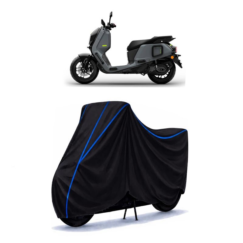 Image of Scooty Cover Water Resistant for River Indie Electric | Universal Scooter & Bike Cover | Heavy Duty UV Dust, Rain & Scratch Protection | Elastic Fit All Weather Indoor Outdoor | Black with Blue Piping