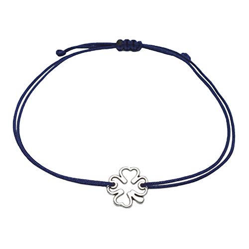 Preisvergleich Produktbild Selfmade Jewelry Kleeblatt Armband Rosegold - Blau mit rosegoldenem Glücksklee - Größenverstellbar / Glücksarmband - Handmade (Silber)