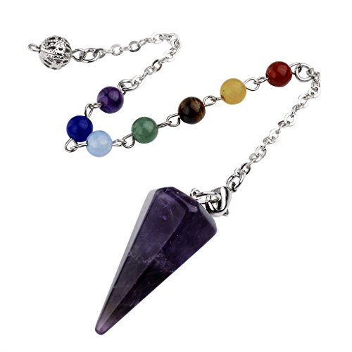 Top Plaza 7 Chakra Reiki Healing Crystal Dowsing Point Pendant Divination Metaphysical Spiritual Chakra Balancing Pendulum(Amethyst)