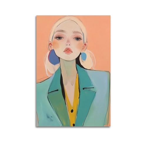 UKKJNPRINT Póster decorativo en lienzo con diseño de chica chic para pared, impresiones estéticas modernas para sala de estar, oficina, cafetería, bar, 50 x 75 cm, estilo sin marco