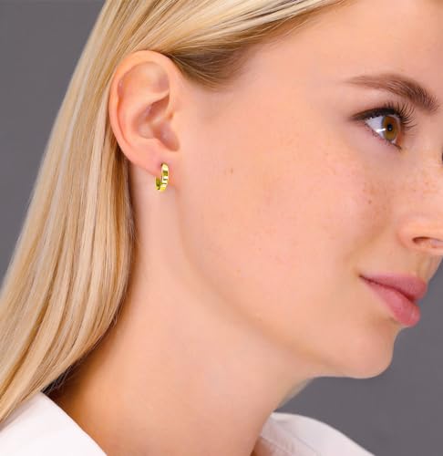 Image of 14K Yellow Gold Huggie Hoop Earrings, Shiny and Small, Round and Oval