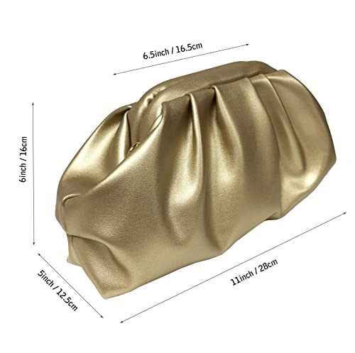 Image of Women Cloud Bag Slouchy Clutch Ruched Purse Evening Handbag with Chain Shoulder Bag for Wedding Party Prom