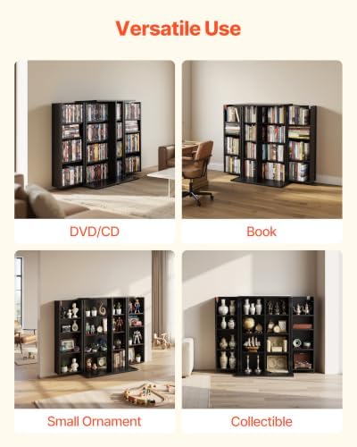 VEVOR Media Storage Cabinet, 4-Tier DVD Shelf Organizer, 24.02 x 14.49 x 33.31 in Multimedia Storage Organizer for CDs, DVDs, Books, Games, CD Shelf for Living Room, Home Office, Recording Room, Black — view 7