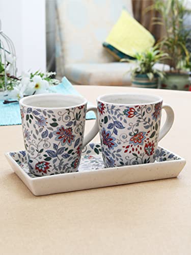 Image of Miah Decor Ceramic Coffee Mugs Set with Serving Platter, Handmade Stoneware