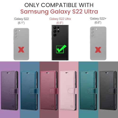 FLIPALM for Samsung Galaxy S22 Ultra Wallet Case with RFID Blocking Credit Card Holder, PU Leather Folio Flip Kickstand Protective Shockproof Cover Women Men for Samsung S22 Ultra Phone case(Purple)