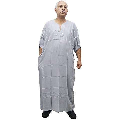 Chilaba, djellaba, galabeya, جلابية cotton 100%, Moroccan, one size fits all and even very thick people, measures 80 cm wide and 140 cm long. Lighter and breathable cotton, ideal for summer (Gray) Cover