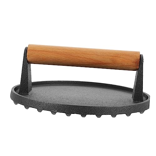 FUNOMOCYA Heavy Duty Cast Iron Burger Press with Handle Non Stick Grill Press for Even Sized Patties for Bacon Steak Sandwiches and Outdoor Cooking