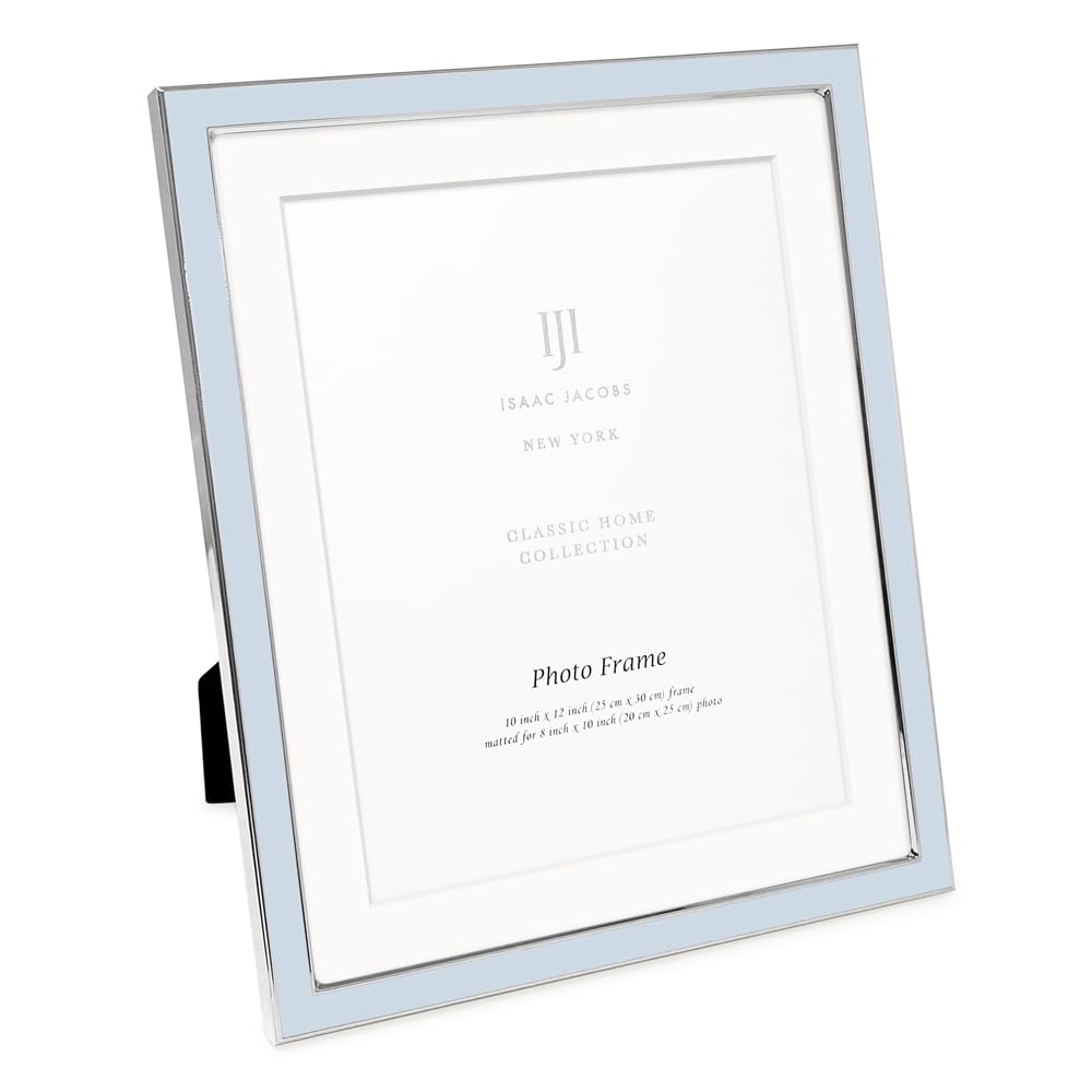 Isaac Jacobs 10x12 (Matted 8x10) Light Blue Enamel Picture Frame with Silver Metal Edge and Easel, Tabletop Display, Wall Décor, Photo Gallery, (10x12 (Matted 8x10), Light Blue with Silver)