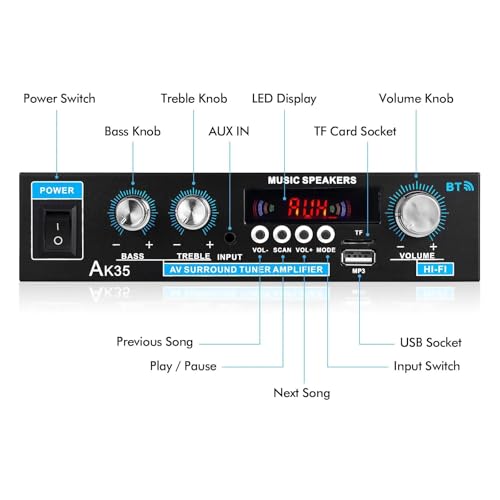 Amplificateur audio 2 canaux avec télécommande pour maison et voiture