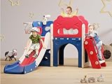 Babytronic Toddler Slide, 7 in 1 Kids Slide for Toddler 1-3, Indoor Outdoor Playset with Basketball Hoop and Telescope, Baby Indoor Outdoor Playground(Blue&Red)