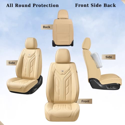 Image of Coverado Car Seat Covers Full Set, Automotive Seat Covers Car Seat Protector Car Seat Cushion, Waterproof Leather Seat Covers for Cars, Universal Fit for Most Sedans SUV Pick-up Truck(Beige)