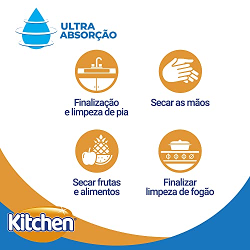 Papel Toalha Kitchen Jumbo Folha Dupla - Pack com 3 rolos de 120 unidades de 19x20 cm cada