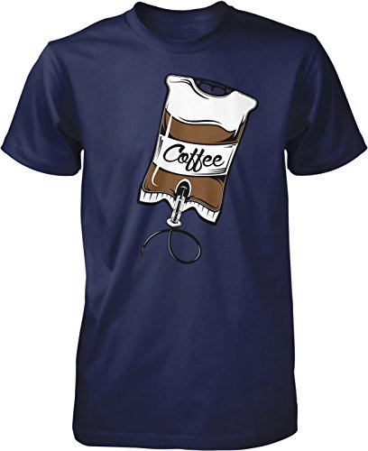 Hoodteez Coffee IV Bag, Caffeine Fiend Men's T-Shirt, L Navy