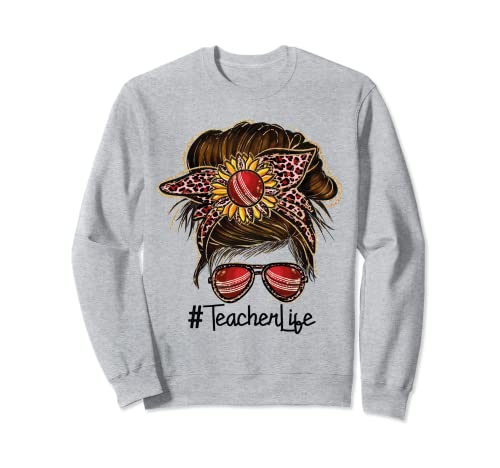 Profesor Tenis Messy Bun Gafas Mujeres Profesoras y Niñas Sudadera