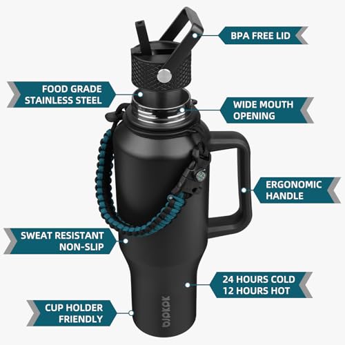 Image of BJPKPK 40oz Insulated Water Bottle with Handle & Straw Lid, Stainless Steel