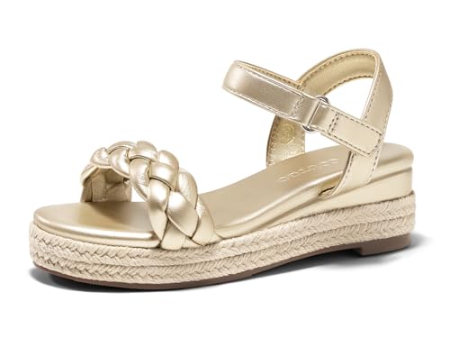 Image of Coutgo Girls Platform Sandals Espadrille Braid Open Toe Ankle Strap Wedge Sandals Summer Dress Shoes for Toddler /Little /Big Kids