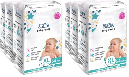 Image of Jr. Sr. Baby Diaper Pants | Extra Large (XL) Size (12-17 kg), 162 Count | Pack of 6 | Upto 12 hr Absorption with Advanced Leak Protection | Safe For Babies Skin | Soft, Secure & Comfy