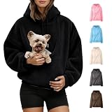 Generisch Sudadera con bolsillo para mascotas, sudadera de manga larga con bolsillo canguro para mujer, sudadera negra con bolsillo para perros, cálido suéter de invierno, regalos para dueños de