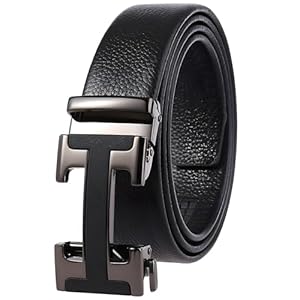 Men’s Leather Belt Ratchet Belt Dress with Premium Leather Slide Belt with Easier Adjustable Automatic Buckle Casual Accessories for Every Occasion (49in)