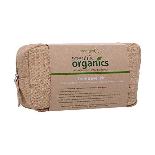 emerginC Scientific Organics Natural Skin Care Travel Set - Travel Size Phytocell Face Cream + Detox Mask, Spirulina Toner, Kombucha Cleanser, Eyelight Cream + Exfoliating Peel Pads (6 items)