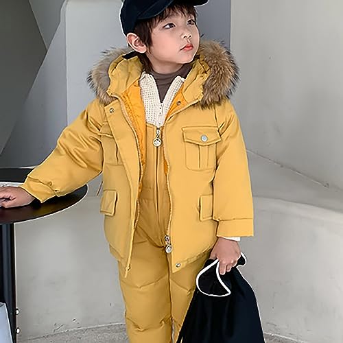 Boy Girls Snow Pant And Jacket Toddler Girl Snowsuit Winter Clothes Bib Kids Coat Hooded Jacket Snowboarding Outfit (Yellow, 2-3 Years)2