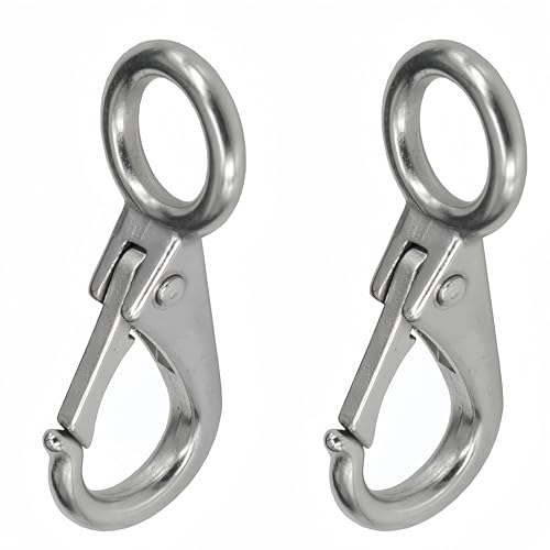 MAMDAFAON Fixed Spring Snap Hook,Quick Release Shackles with Fixed Round Ring Keychains Marine Boat Eye Clip Carabiner Yacht Sailing Hook Hardware(2PCS,54mm)